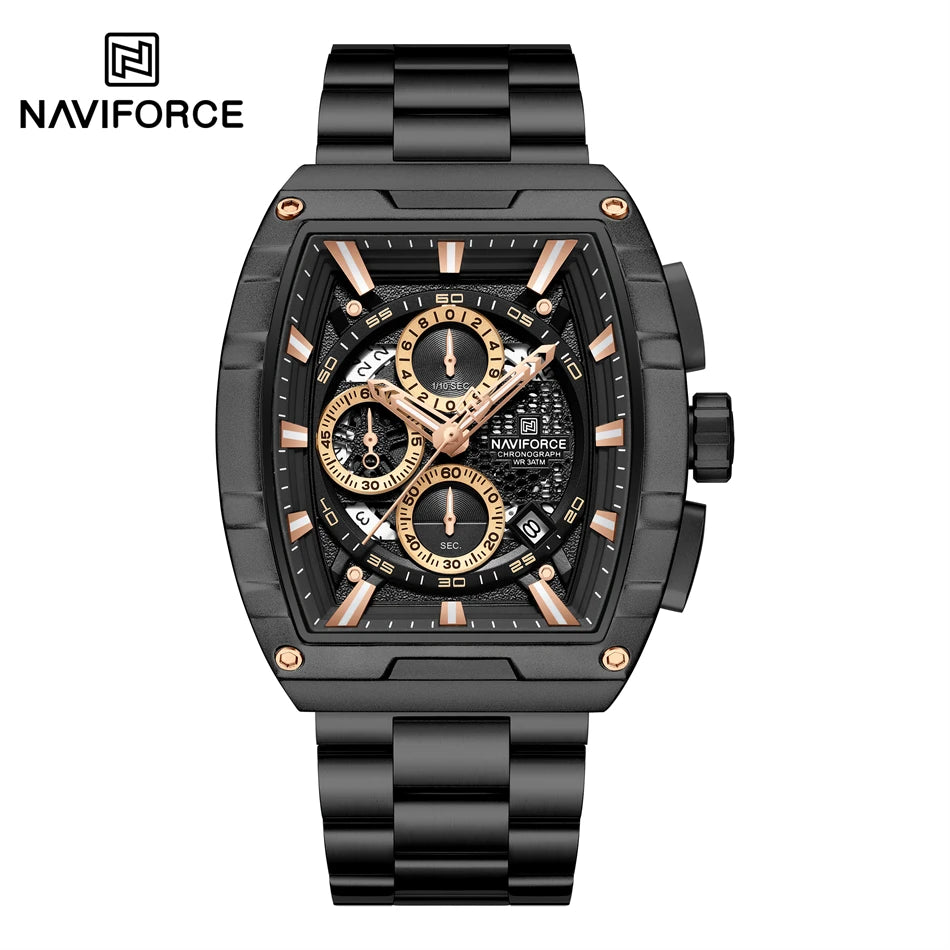 NAVIFORCE Quartz Watch for Men Fashion Waterproof Luminous Chronograph Wristwatch Auto Date Stainless Steel Strap Clock Gift