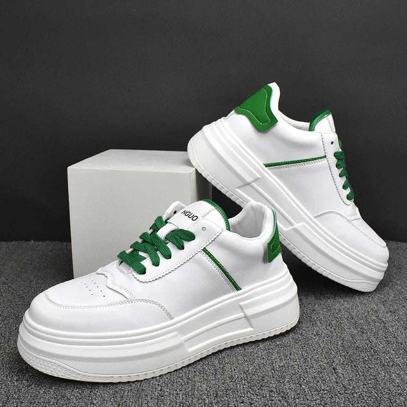Sneakers Casual Men Air Cushion White Shoes Fashion Microfiber Leather Breathable Increased Internal Flat Platform Board Shoes