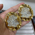 NISHIZAWA Rhinestones Earrings for Women Gold Color Palace Style Statement Jewelry Retro Fashion Elegant Aretes De Mujer