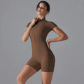 Yoga Set Women's Jumpsuits One-Piece Suit Zipper Short Sleeve Gym Push Up Workout Clothes Fitness Bodysuit Sportswear Tracksuit