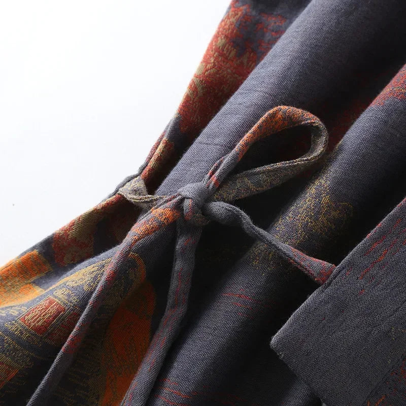 Men's Roomwear Cotton Kimono Pajamas Robes for Spring Jacquard Printed Home Clothing Medium Length Oversized Breathable Bathrobe