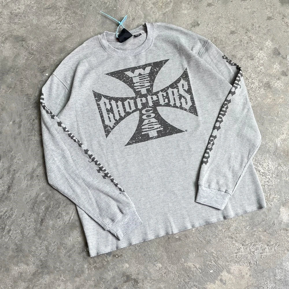 Yao Fashion Vintage Loose Streetwear HipHop Sanskrit Logo Print Tee High Quality Long Sleeve Oversize Y2k T Shirt For Men