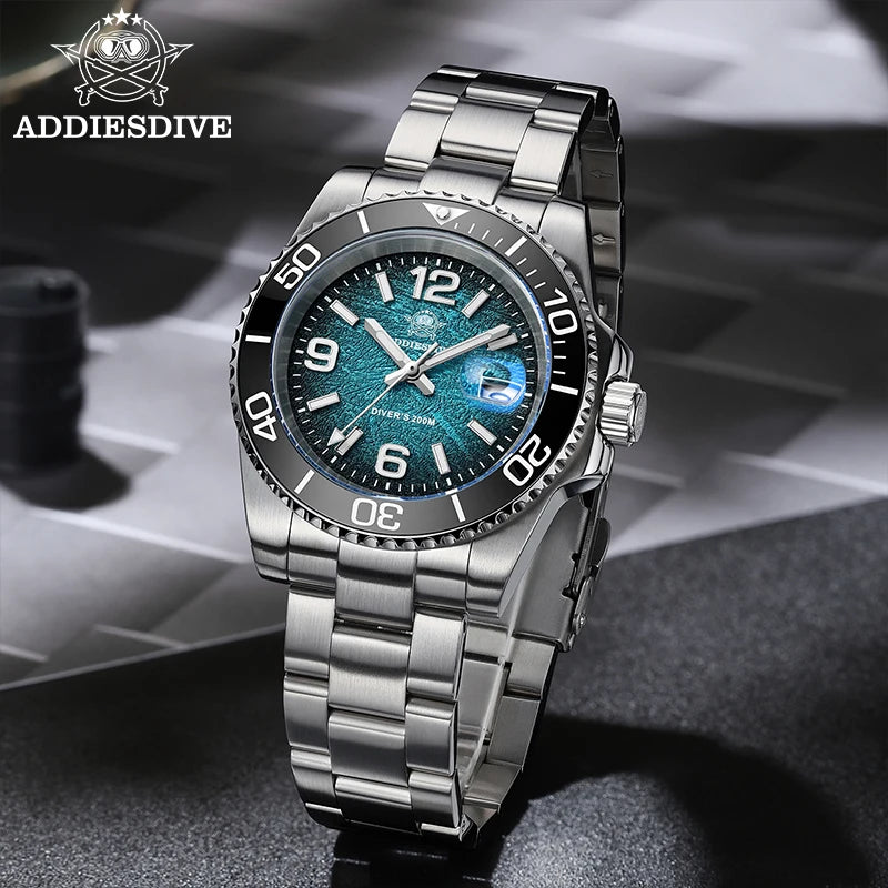 ADDIESDIVE 41MM Men Quartz Watches AD2513 Reloj BGW9 Luminous Watches Rotatable Bezel 200m Waterproof Stainless Steel Male Watch
