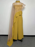 DEAT Elegant 2 Pcs Set Gauze Asymmetric Shawl Slip Wide Leg Playsuits Women's Evening Party Suit 2026 Spring New Fashion 35Z3666