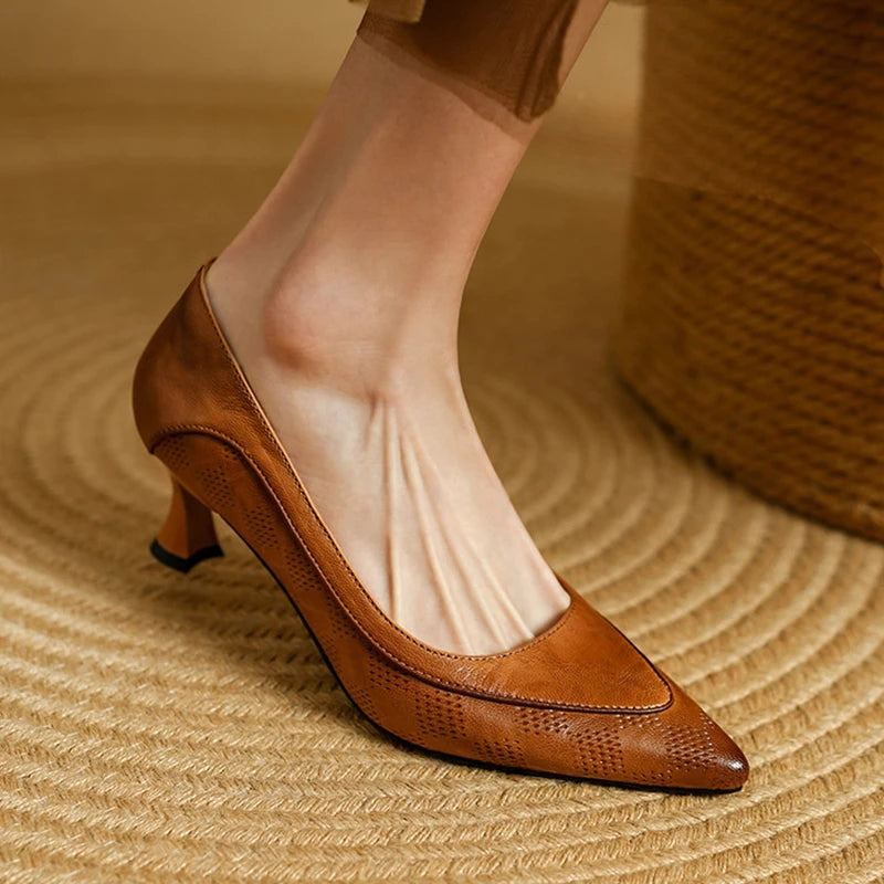 NEW Spring/Autumn Women Pumps Pointed Toe Kitten Heel Shoes Genuine Leather Shoes for Women Black Shallow Slio-on Handmade Shoes
