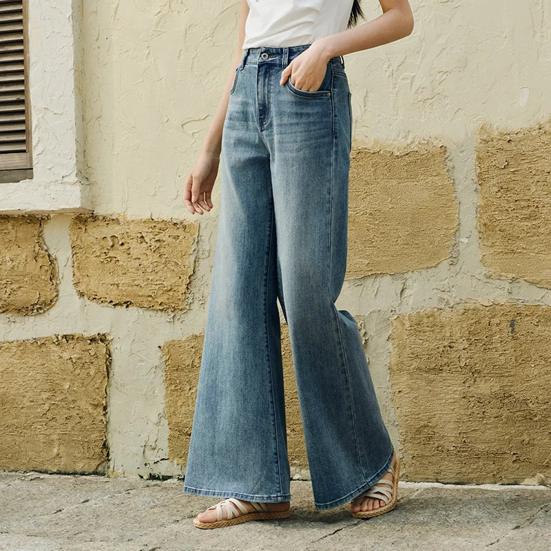 Semir Jeans Women Wide Leg Flared Pants 2025 New Summer Loose Fit Casual Long Denim