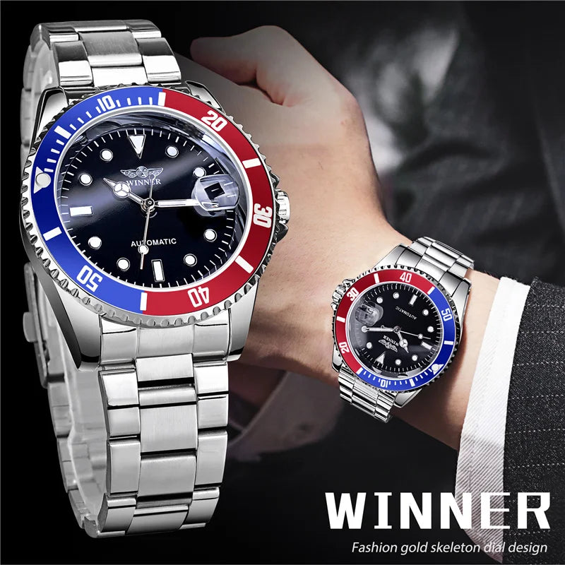 WINNER 002 Fashion Accessories Men's Automatic Mechanical Watch Luxury Calendar Night Light Leisure Men's Watch reloj hombre