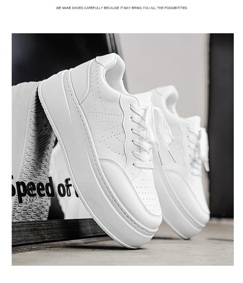Spring Men's Shoes, New Breathable White Sneakers, Versatile Thick-soled Height-increasing Sports Shoes, and Casual Sneakers
