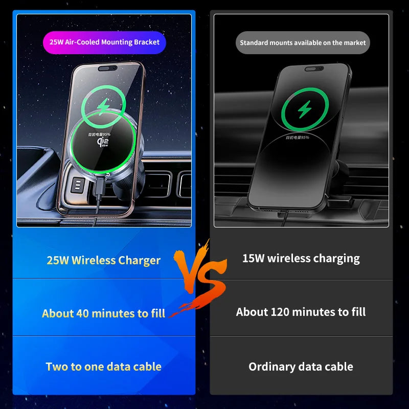 25W Air Cooling qi2.2 Car Magnetic Wireless Charger RGB Light  Phone Holder For Magsafe iPhone 17 16 15 14 13 12 Fast Charging