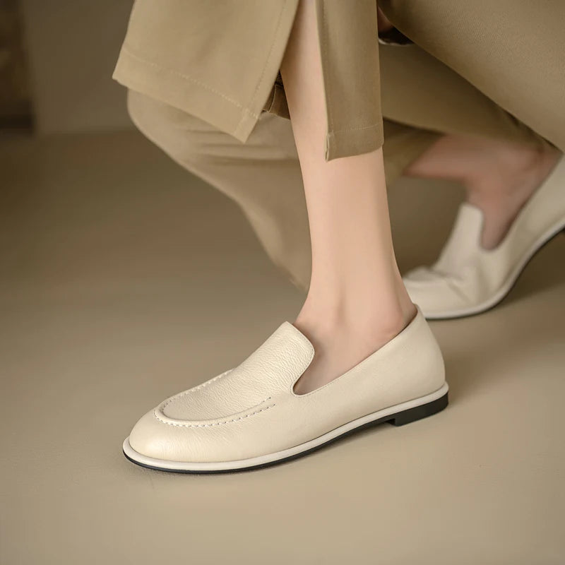 QUTAA 2025 Women Flats Shoes Fashion News Cow Leather Woman Spring Ballet Shoes Comfort Loafers Round Toe Casual Ladies 34-40