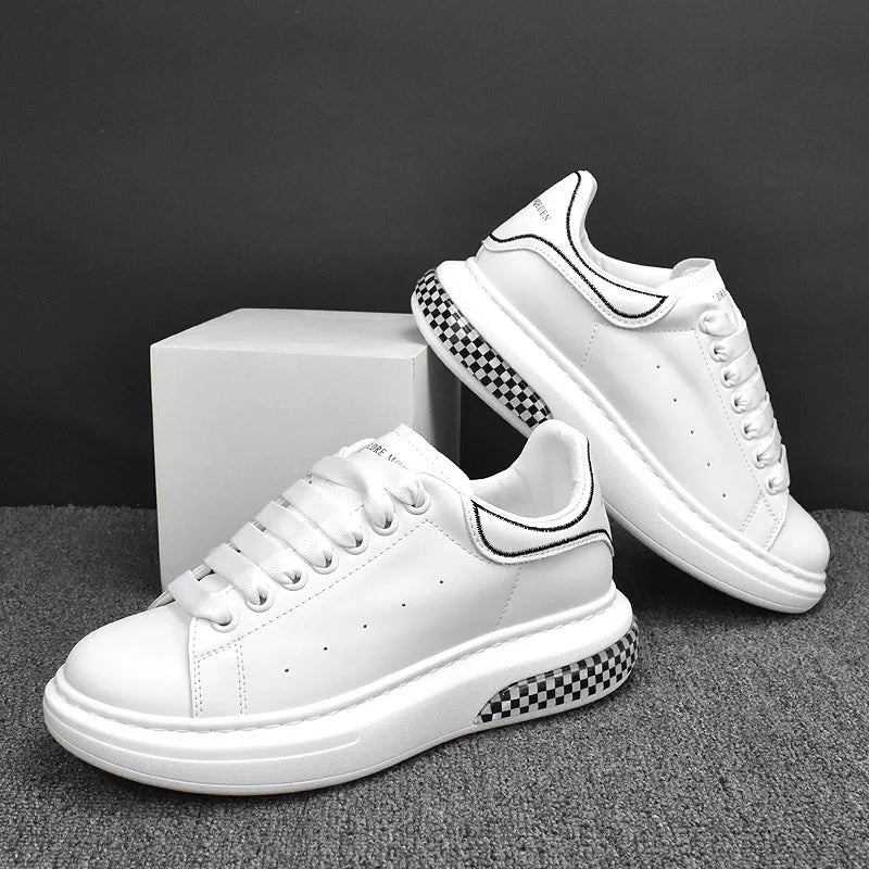 Sneakers Casual Men Air Cushion White Shoes Fashion Microfiber Leather Breathable Increased Internal Flat Platform Board Shoes