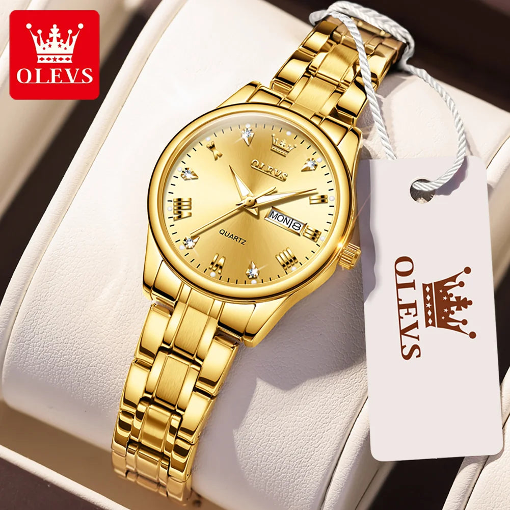 OLEVS 5563 Women Watch Original Waterproof Luminous Quartz Watch Zircon Scale Reloj Dual Calendar Display Watches For Women