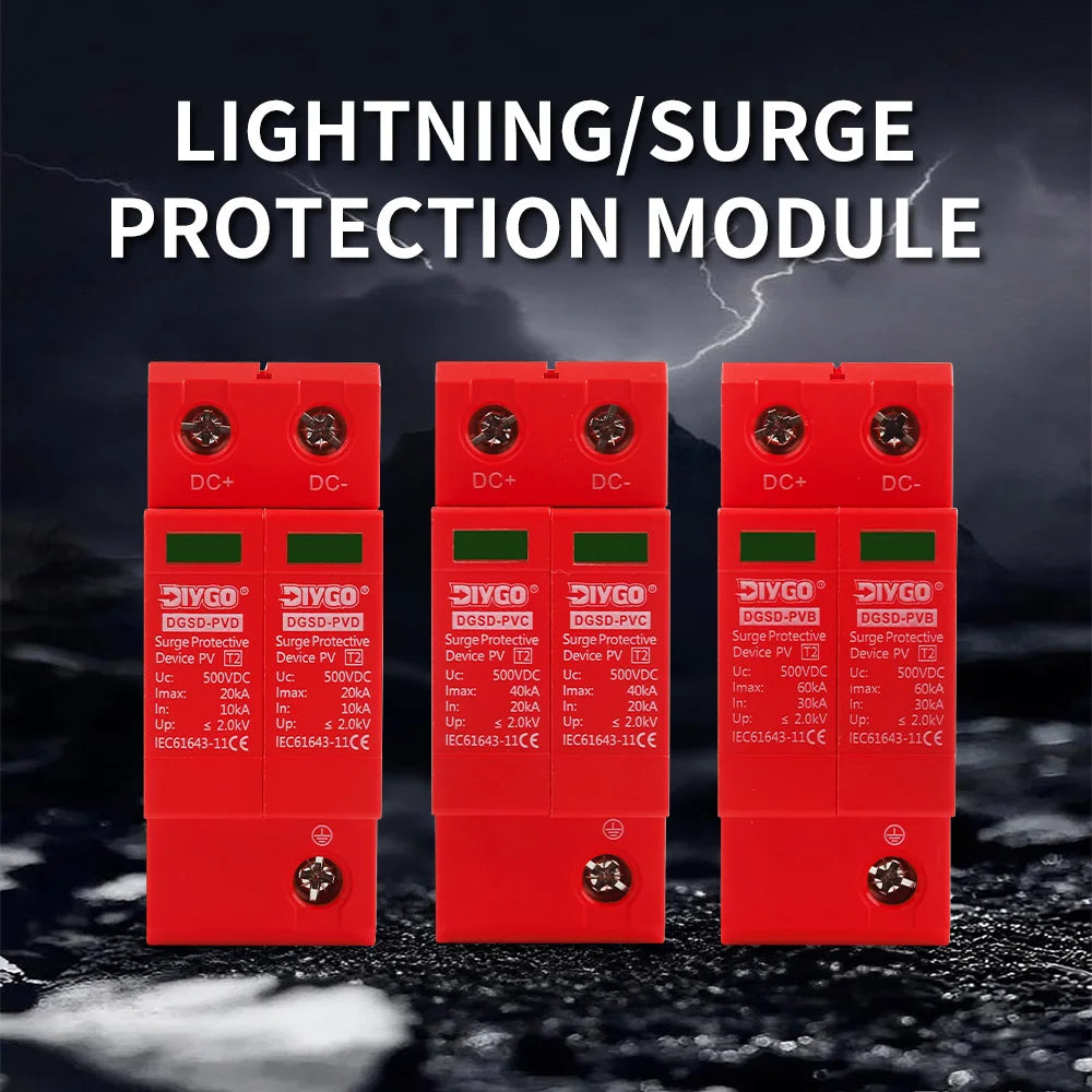 DC SPD Surge Protector Device lightning 20ka 40ka 60ka 2P 500V 600V 800V 1000V for Pv Solar System Low-voltage Arrester Device