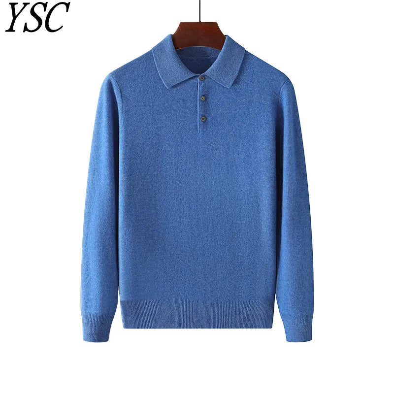 Men Knitwear Australian Pure Wool Pullover Flip Collar Thick Style Sweater Long Sleeve Warmth High Quality Business Basics Tops