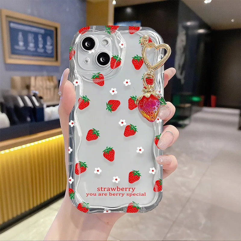 Flower Strawberry Pendant Case For Xiaomi Redmi Mi 14T 13T 12T 13 12 11 Lite A4 13C 12C 10C Redmi Note 12s 9 Pro 9s Phone Cover