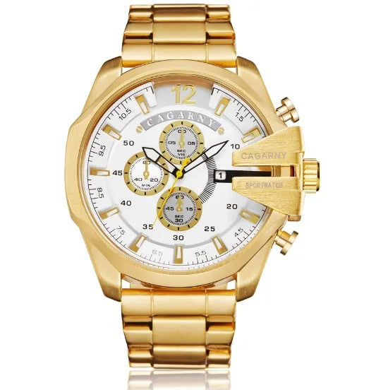 CAGARNY 6839 Luxury Steel Strip Quartz Men's Watch Calendar Luminous Large Dial Mens Watches Relogios Masculino Montres Hommes
