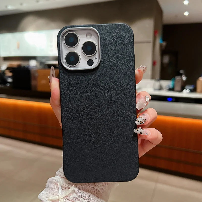 Funda Luxury Business Leather Texture Phone Cases For iPhone 17 12 13 14 15 16 Pro Max Plus Soft Silicone Shockproof Brown Cover
