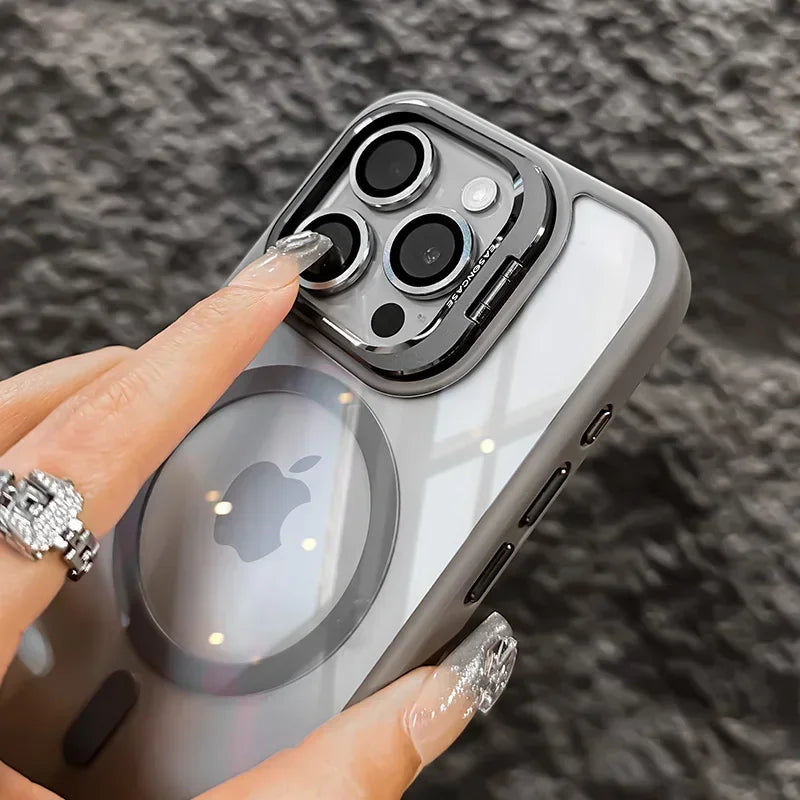 Luxury Glass Lens Protect Magnetic Phone Case For iPhone 16 17 15 14 13 12 11 Pro Max Funda For Magsafe Stand Shockproof Cover