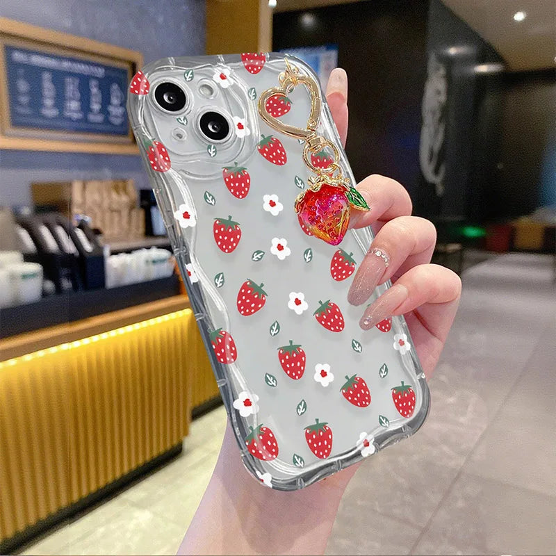 Flower Strawberry Pendant Case For Xiaomi Redmi Mi 14T 13T 12T 13 12 11 Lite A4 13C 12C 10C Redmi Note 12s 9 Pro 9s Phone Cover