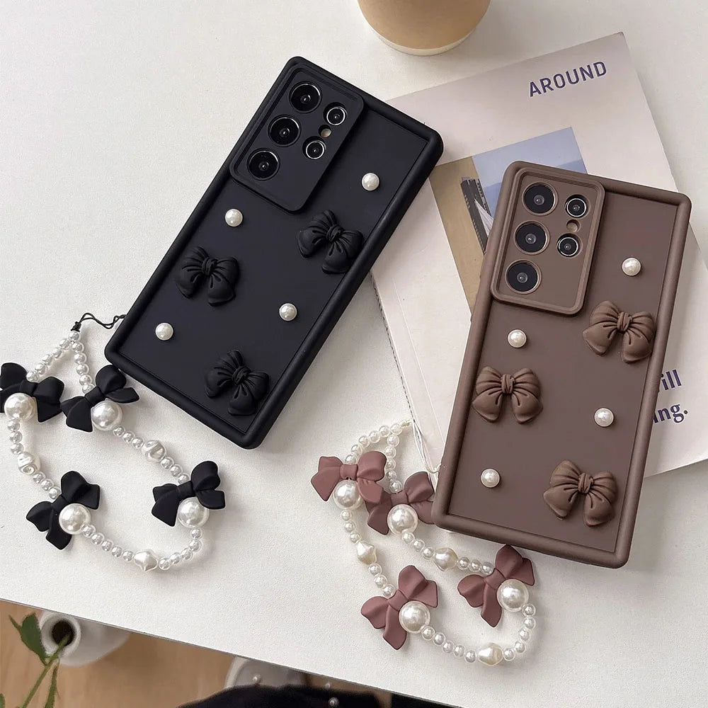 3D Bowknot Pearl Silicone Phone Case For Huawei Nova Y91 Y90 Y61 Y71 Y72 Y70 Y9A Y7A Y6S Y8S Y9S Y6P Y8P P Smart Z 2021 Cover