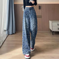 2026 New Embroidered Straight Jeans Women Fashion Denim pants Female Autumn High Waist wide-leg pants Ladies Casual Trousers
