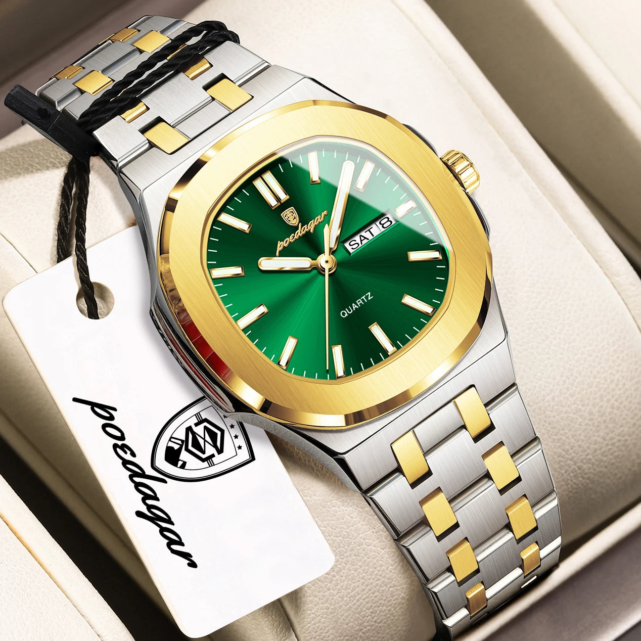POEDAGAR Exquisite Square Woman Watch Date Week Original Waterproof Luminous Ladies Watch Stainless Steel Quartz Women's Watches