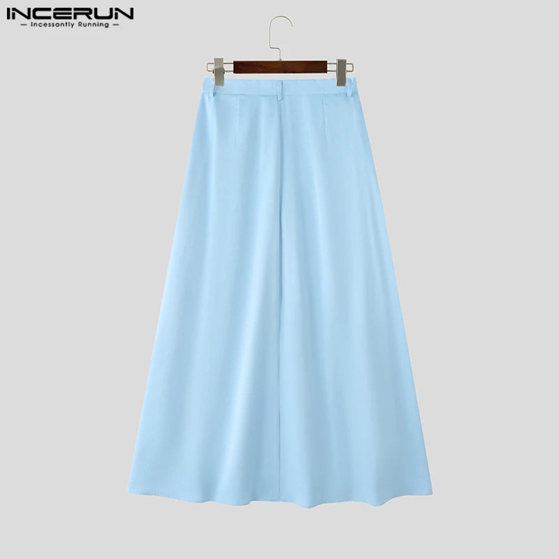 INCERUN Men Irregular Pants Button Solid Color Loose Wide Leg Trousers Men Streetwear 2025 Fashion Casual Male Long Pants S-5XL