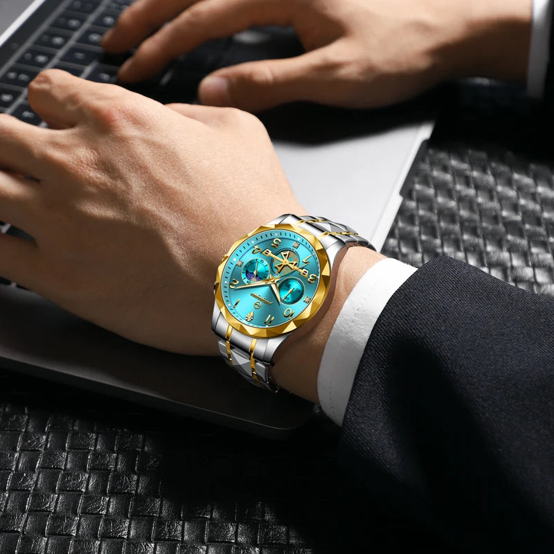 PAAZOMU Luxury Men Watch Top Original Waterproof Luminous Chronograph Man Wristwatch Stainless Steel Quartz Men's Watches Reloj