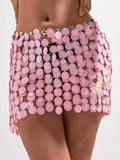 Sexy pink black metal sequin mini skirt women summer streetwear short skirts woman clothing see through beach club party skirt