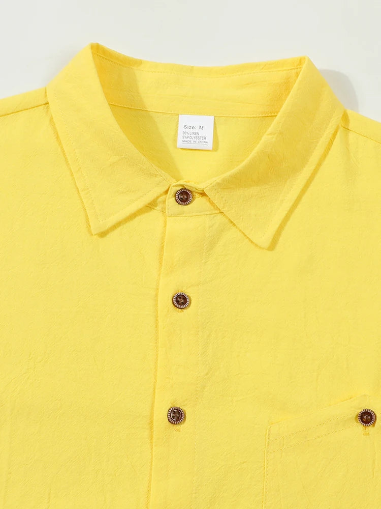 Beach Vacation Casual Mens Shirts Long Sleeve Solid Color Loose Breathable Linen Shirt For Men Spring Autumn Fashion Cardigans