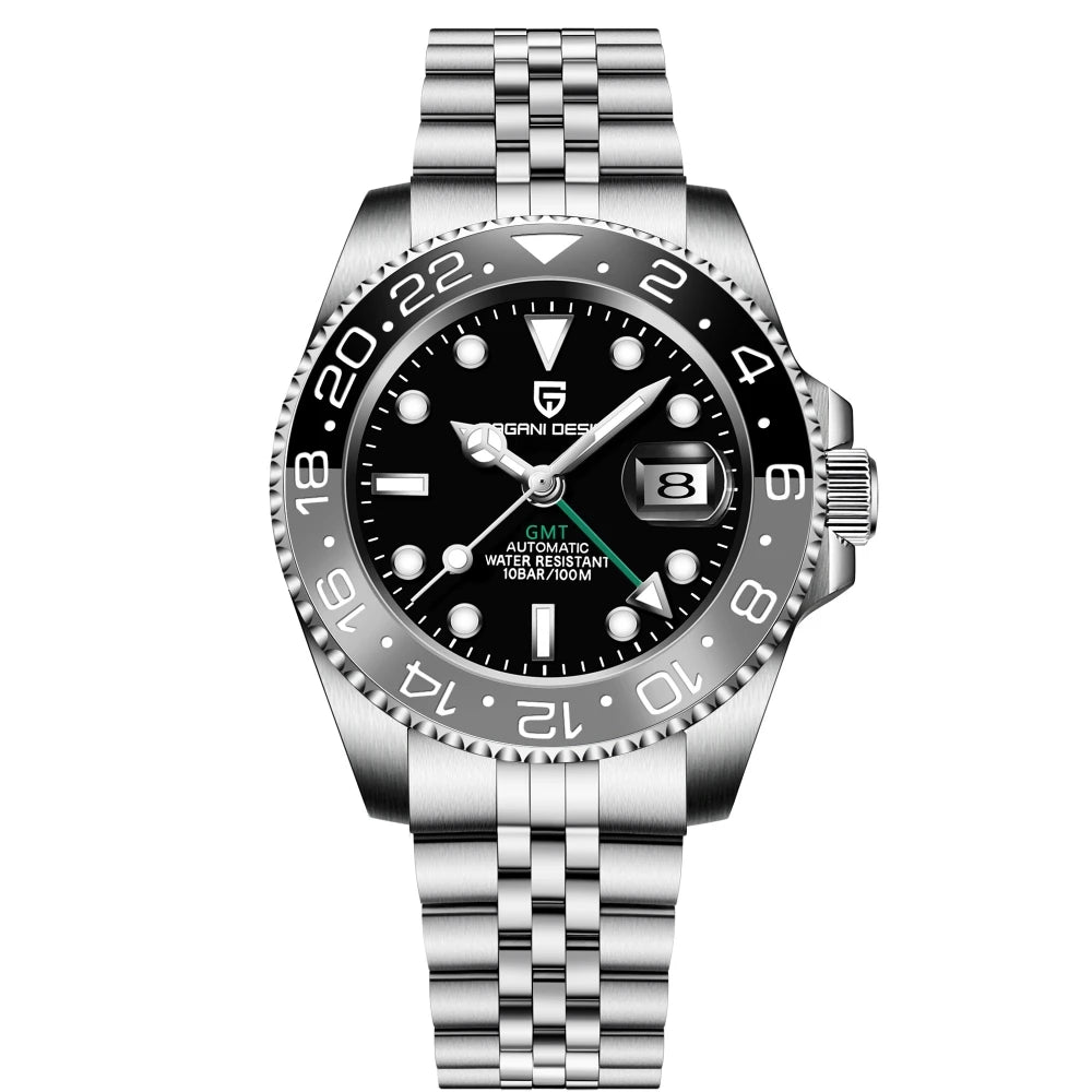 PAGANI DESIGN 2026 40MM Luxury Men GMT Automatic Machinery Watch Ceramic Bezel Jubilee Strap Sapphire Waterproof Watches for men