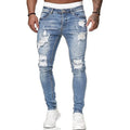 Men Fashion Street Style Ripped Skinny Jeans Men Vintage Wash Solid Denim Trouser Mens Casual Slim Fit Pencil Denim Pants 4XL