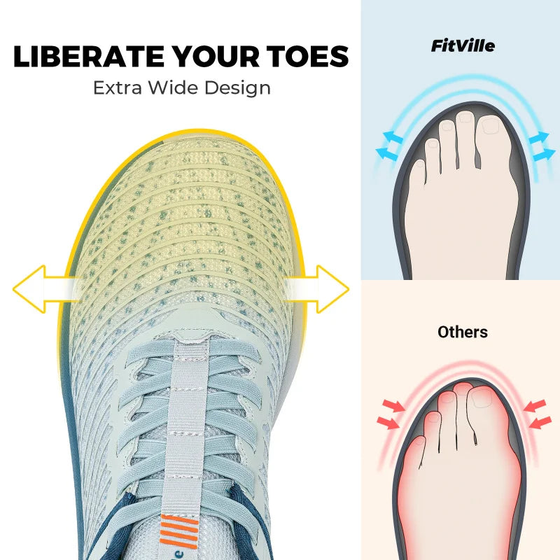 FitVille Wide Fit Men'S Walking Shoes Breathable Lightweight Shock Absorption Sneakers With Arch Support For Flat Feet