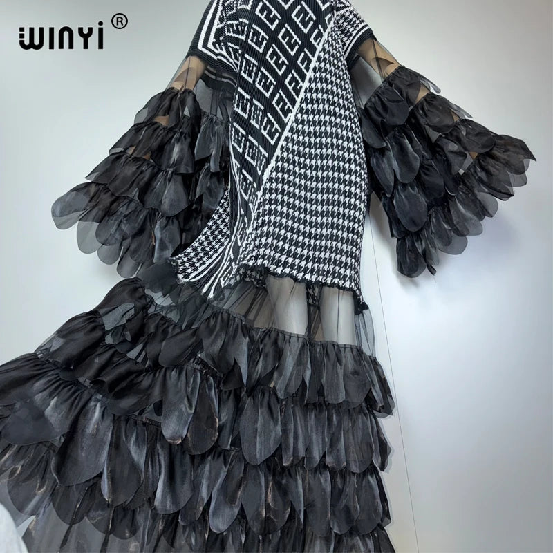 WINYI Pleated Elastic slim dress beach cover up kaftan abaya dubai luxury party dress fashion evening dress abaya muslim woman