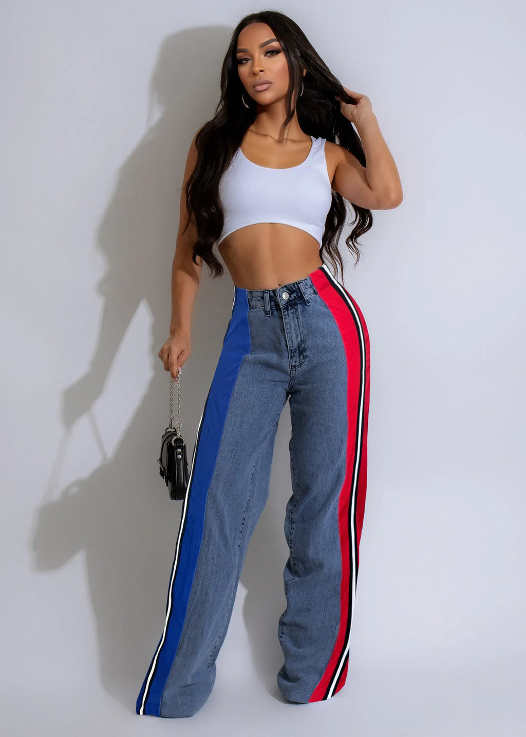 Denim Pants Women Patchwork Spliced Long Pant Mom Straight Button High Waist Casual Jeans Trousers Pocket Lady Y2k Autumn