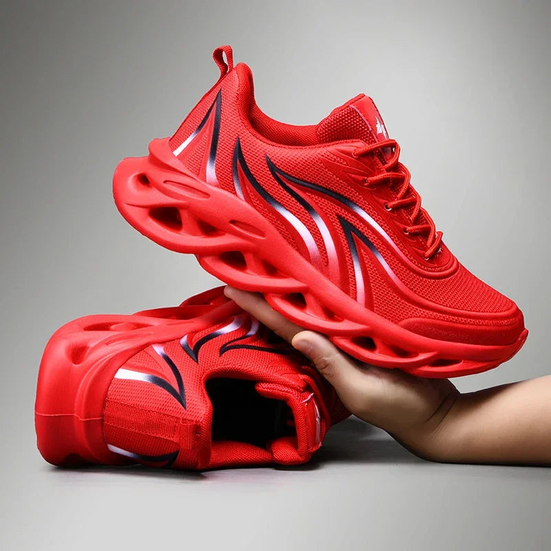 Fashion Running Shoes Men Flame Printed Sneakers Knit Athletic Sports Blade Cushioning Jogging Trainers Lightweight Casual Shoes