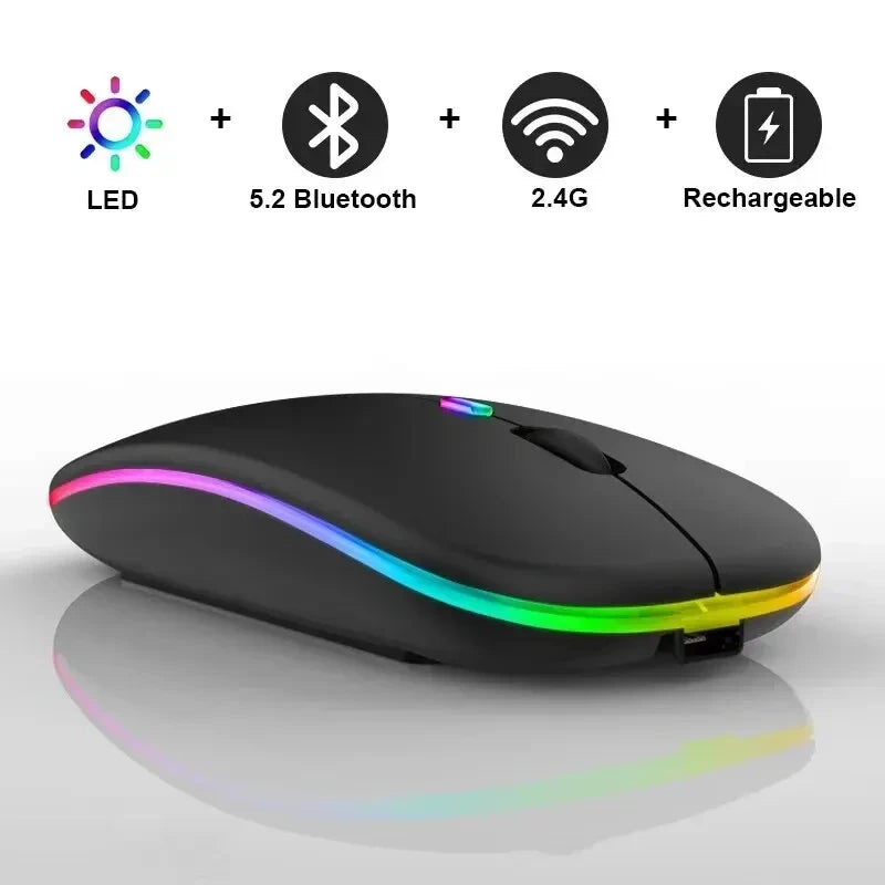 HOMEFISH PHONEPACE Dual Mode Wireless Mouse Bluetooth 2.4G Rechargeable Silent LED Backlit Optical Mice for Laptop PC Computer