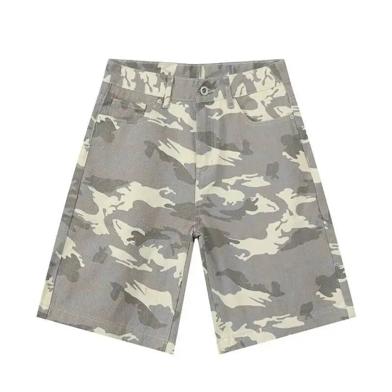 IEFB Men's Wear American Style Camouflage Jorts Loose Wide Leg Casual Pants Versatile Washed Denim Shorts New Trendy 9A8588