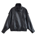HH Women Autumn Fashion Jackets Asymmetric Button Pocket Long Sleeves Black Loose Zipper Jackets Female High Street Coats