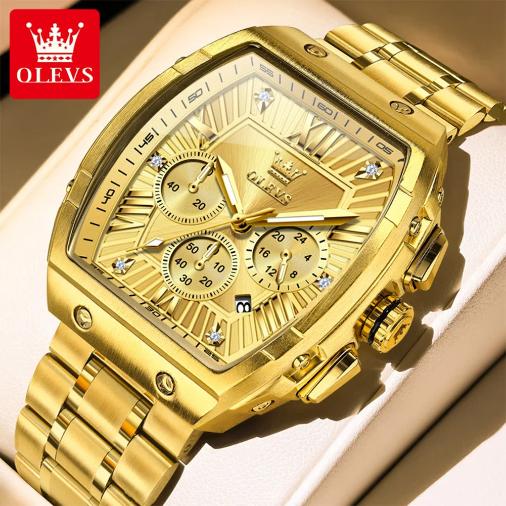 OLEVS 5639 Mens Watch Original Business Tonneau Quartz Watch Stainless Steel Waterproof Luminous Sports Date Watches New
