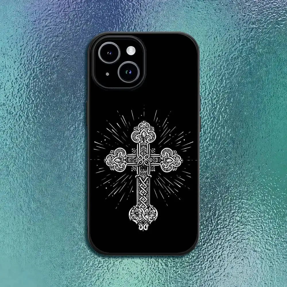 Orthdox Cross Icon Phone Case For IPhone 11 12 13 14 15 16Pro Max Plus Classic Black Soft Shell