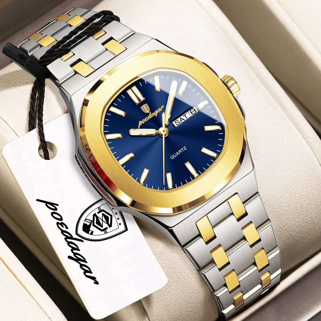 POEDAGAR Exquisite Square Woman Watch Date Week Original Waterproof Luminous Ladies Watch Stainless Steel Quartz Women's Watches