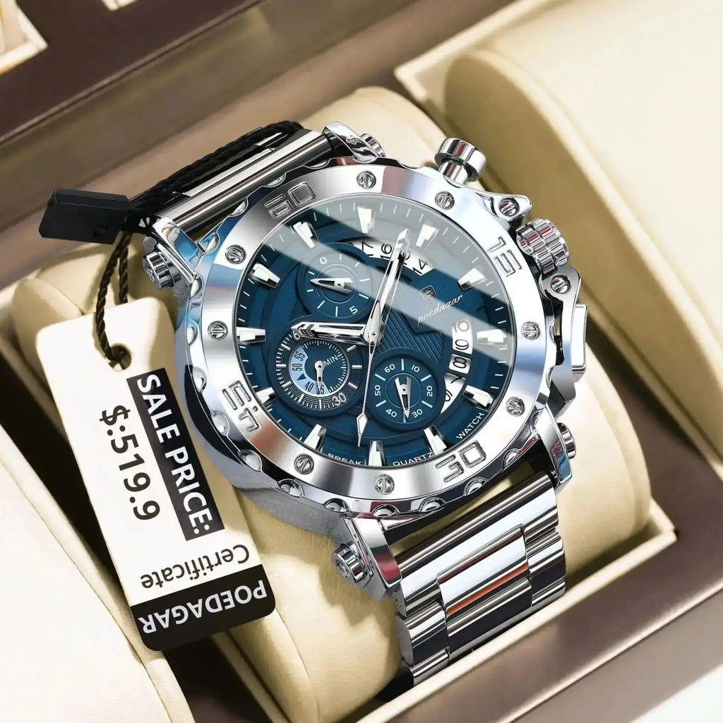 POEDAGAR Luxury Watch For Men Calendar Luminous Waterproof Man Clock Male Chronograph Stainless Steel Men's Quartz Watches Reloj