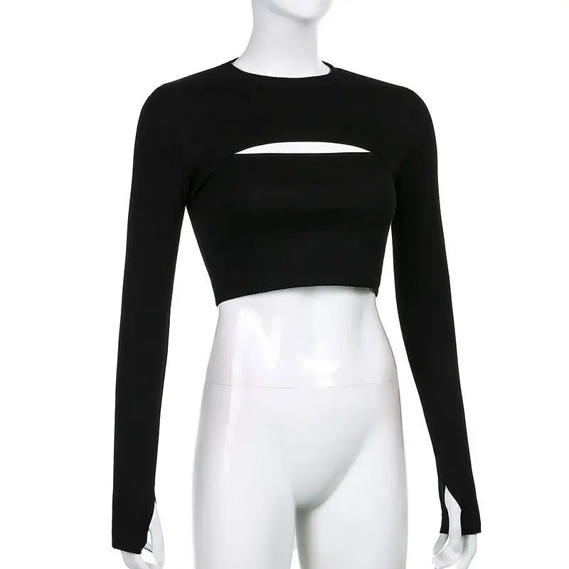 Women's T Shirt O-Neck Slim Fit Sexy Long Sleeve T-shirt Female Tees Shirt Femme Woman Crop Tops 2026 Spring New Korean Clothing