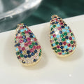 Luxury Gold Color Geometry Inlaid Multicolored Cubic Zirconia Copper Stud Women's Earrings Party Earrings Woman Fashion Jewelry