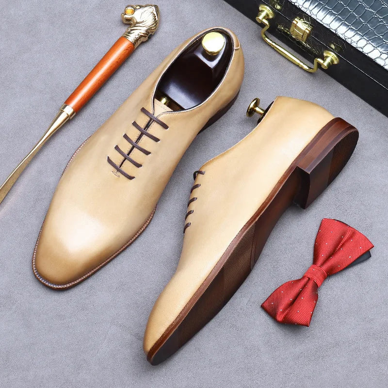 Mens Dress Shoes Fashion Pointed Toe Men's Business Casual Shoes Green Khaki Leather Oxfords Shoes Zapatos De Hombre