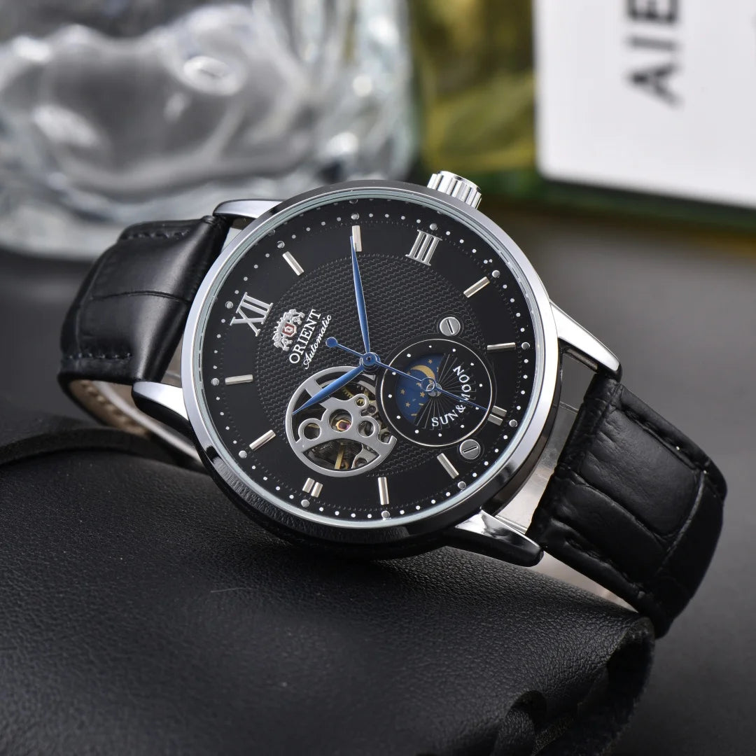 Orient Series Sport Skeleton Mechanical Men's Sun, Moon, and Stars Watch Ultra-Thin Full Functionality World Time