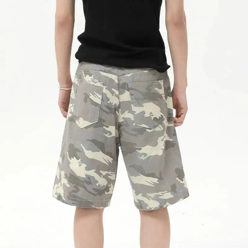 IEFB Men's Wear American Style Camouflage Jorts Loose Wide Leg Casual Pants Versatile Washed Denim Shorts New Trendy 9A8588