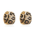 HECHENG,Small Leopard Print Earrings with CZ Stones Clash of Colours Design Niche Fashion Hip Hop Style Unisex Metal Jewellery