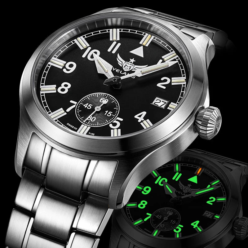 Yelang V1023 Men Watch 42mm Japanese VL58 Movement Pilot Men's Quartz Watch 10ATM 100m Waterproof Luminous Sports Watch Sapphire
